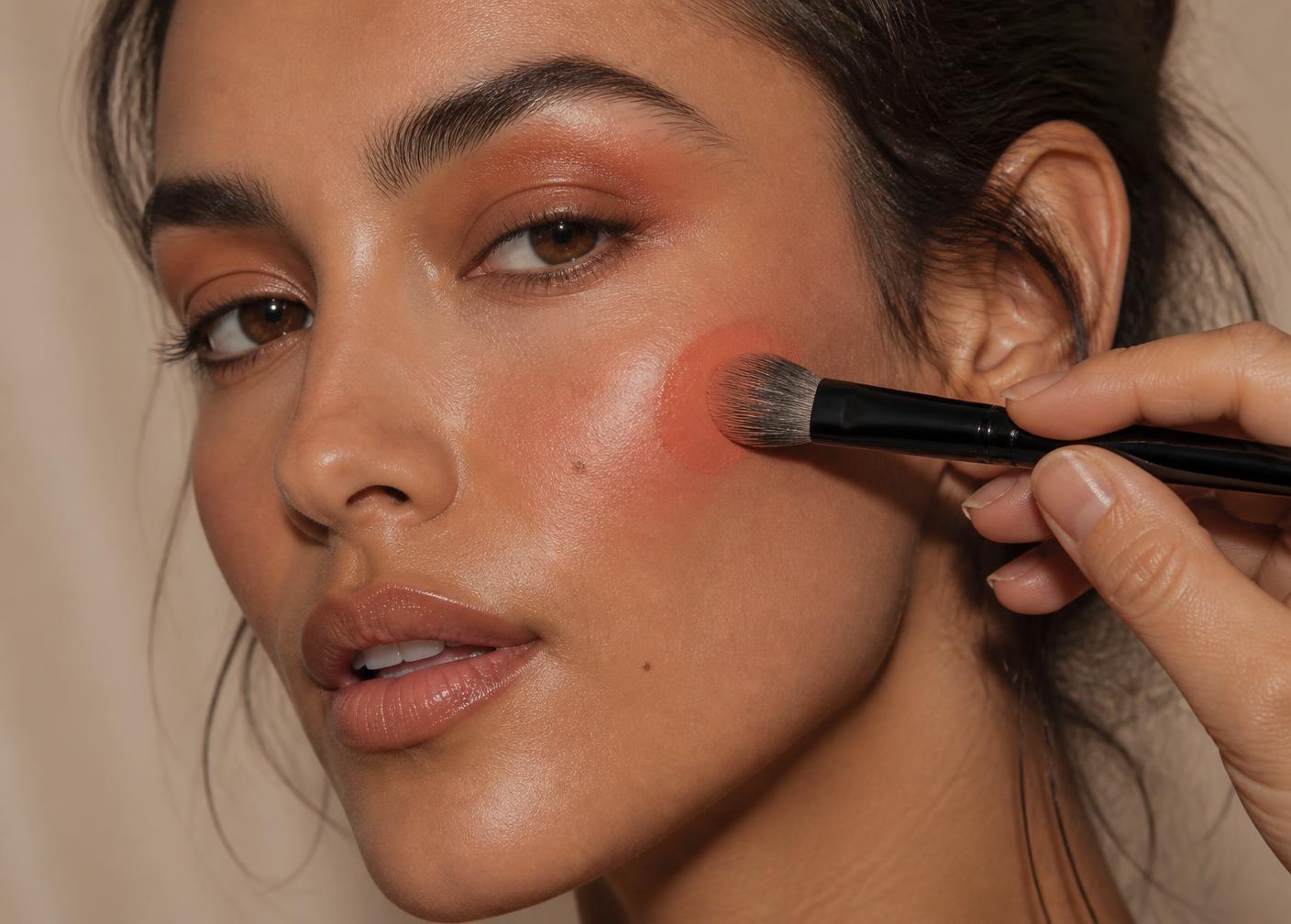 Aplicação de blush cremoso terracota
